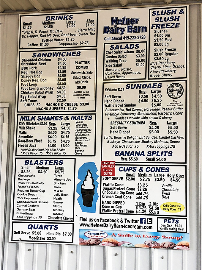 Hefner Dairy Barn Menu